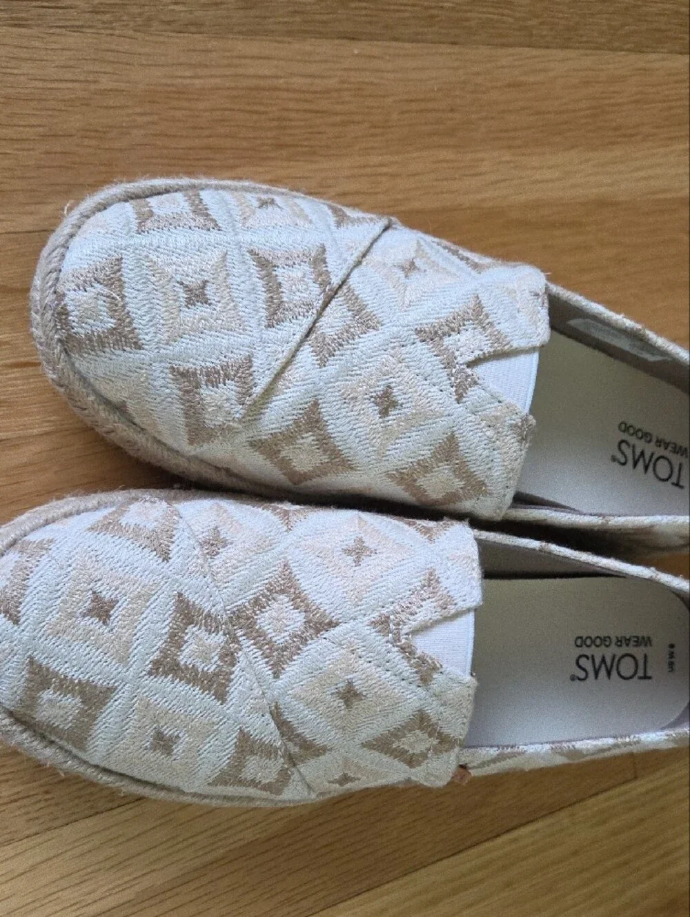 TOMS Beige and Cream Geometric Alpargata Slip-Ons